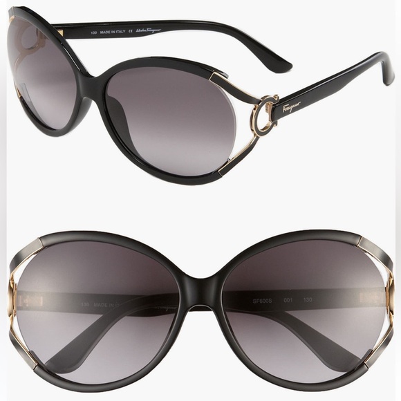 NWT Salvatore Ferragamo 59mm Oversized Black and Gold Sunglasses - Picture 3 of 3